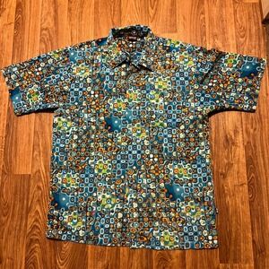 Silver Point Button‎ Up Shirt Men XL Colorful Abstract Geometric Retro Style